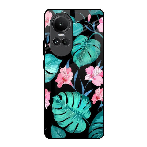 Tropical Leaves & Pink Flowers Oppo Reno10 5G Glass Back Cover Online