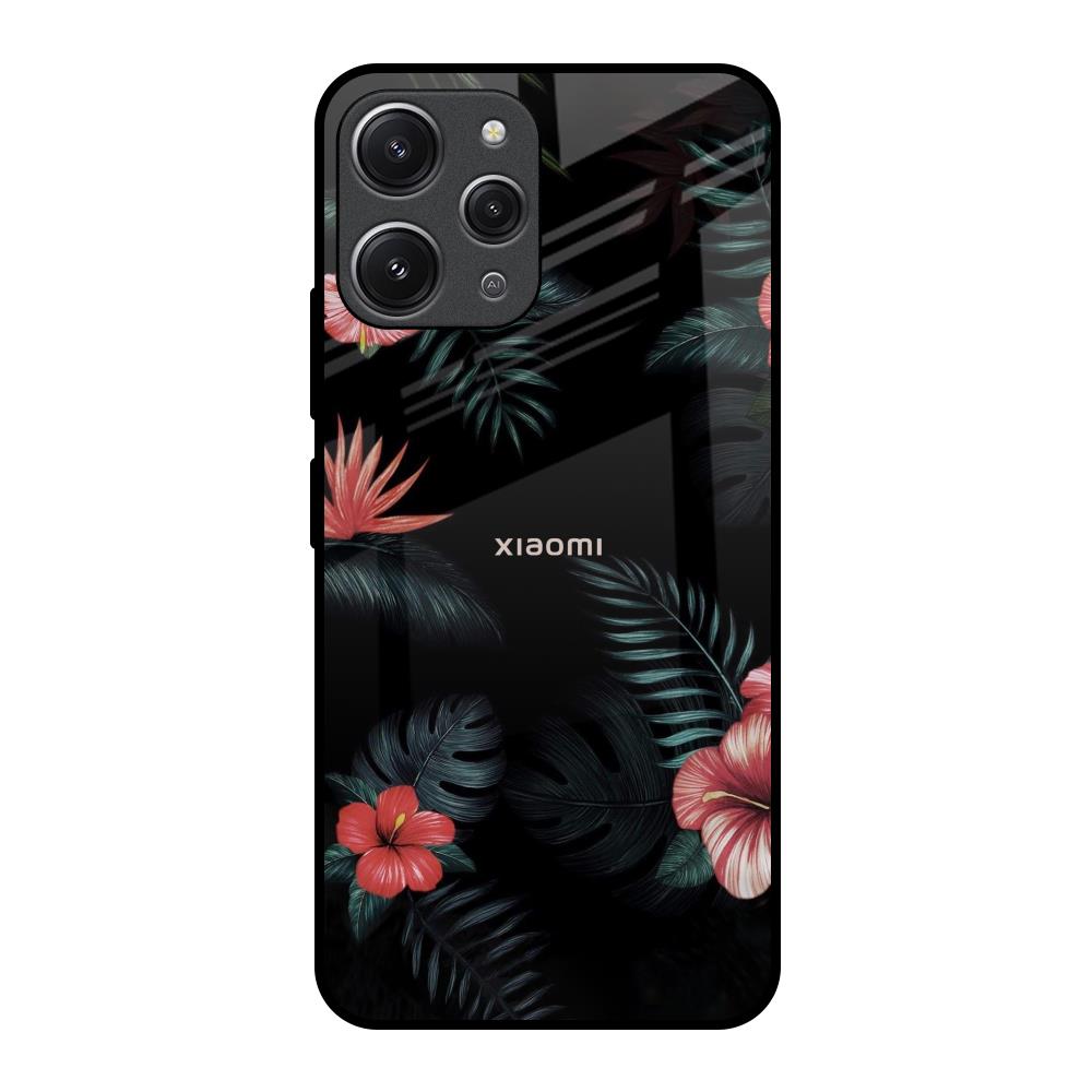 Tropical Art Flower Redmi 12 Glass Back Cover Online