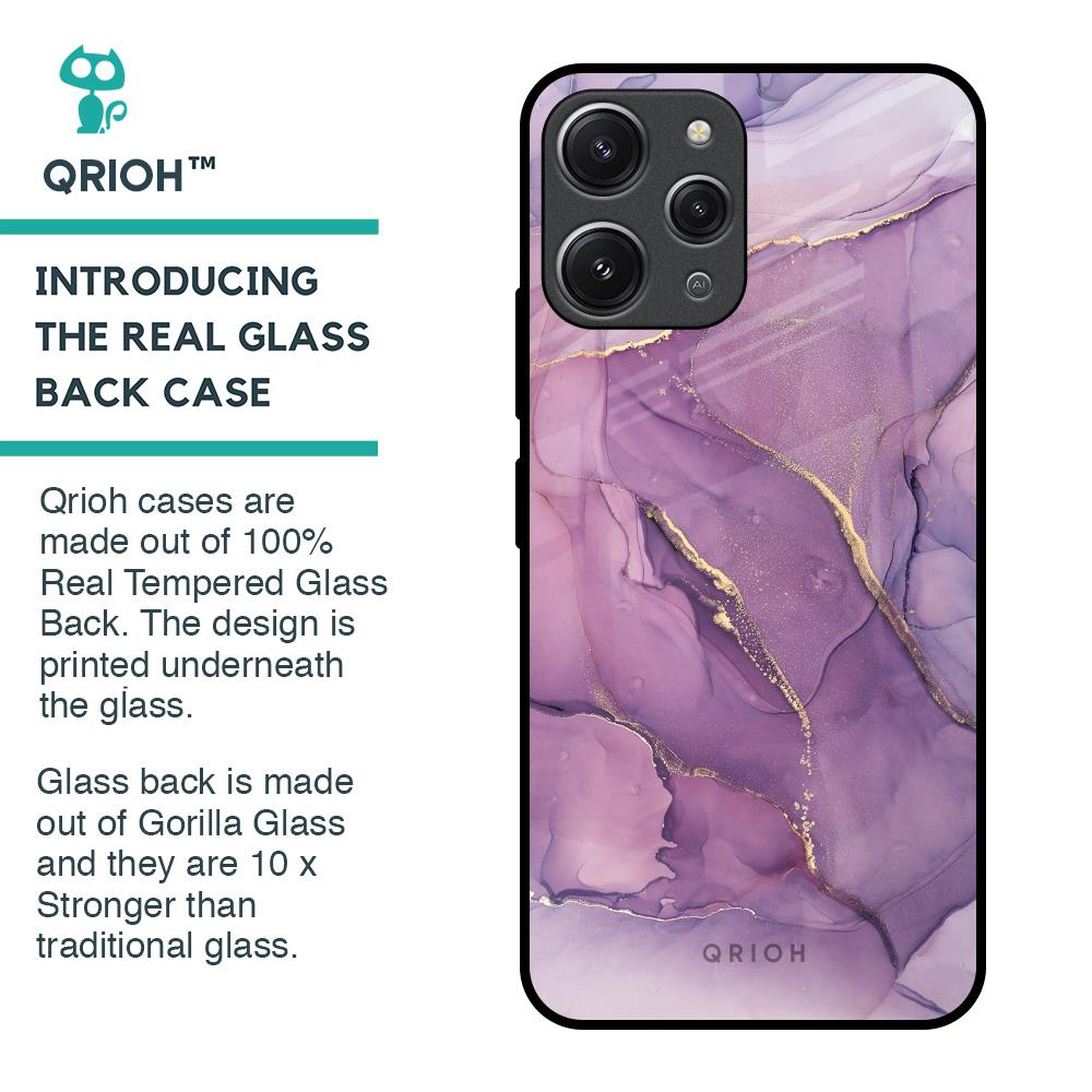 Purple Gold Marble Glass Case for Redmi 12
