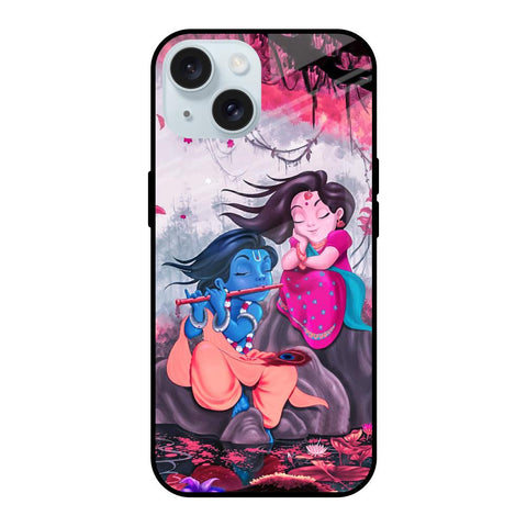 Radha Krishna Art iPhone 15 Glass Back Cover Online