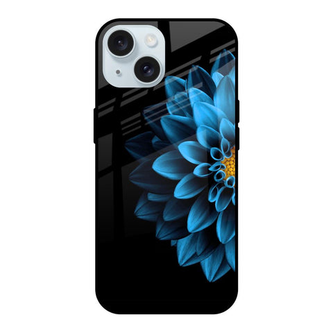 Half Blue Flower iPhone 15 Glass Back Cover Online