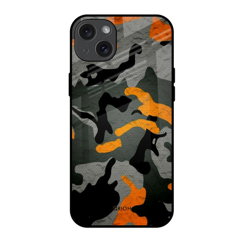 Camouflage Orange iPhone 15 Plus Glass Back Cover Online
