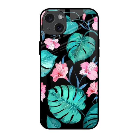 Tropical Leaves & Pink Flowers iPhone 15 Plus Glass Back Cover Online