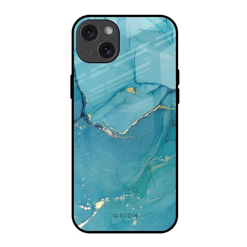 Blue Golden Glitter iPhone 15 Plus Glass Back Cover Online