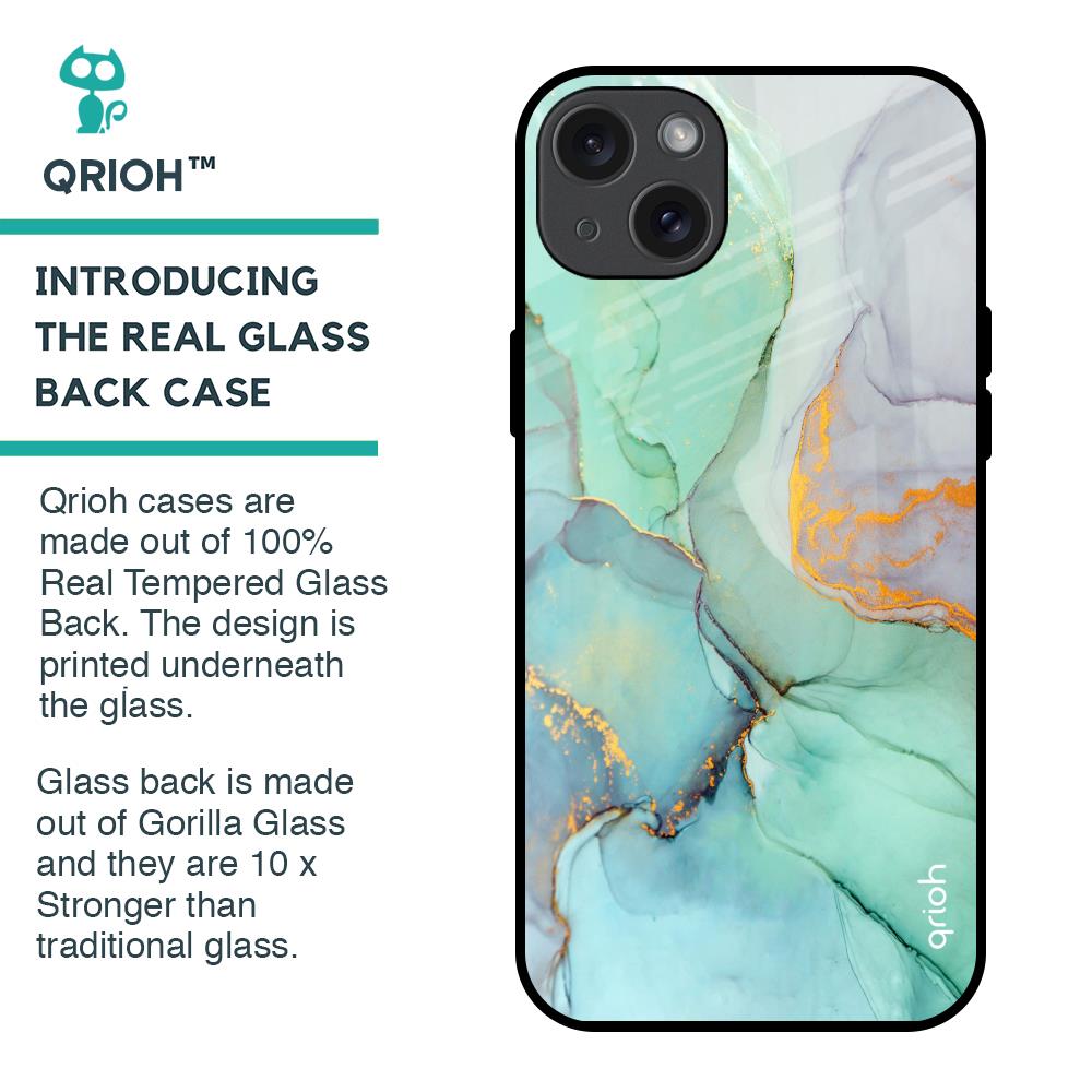 Green Marble Glass Case for iPhone 15 Plus