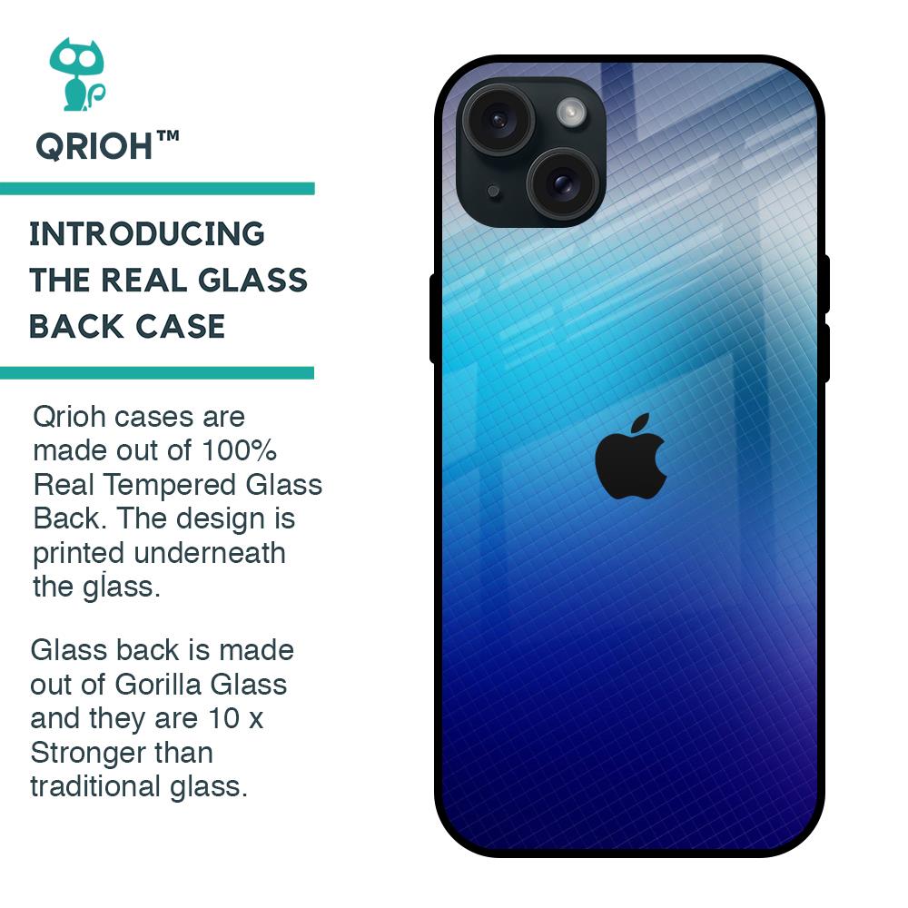 Blue Rhombus Pattern Glass Case for iPhone 15 Plus