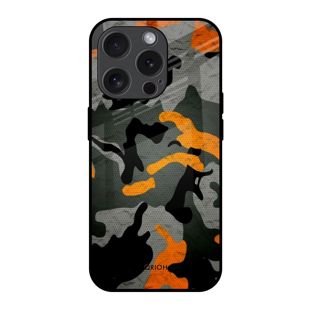Camouflage Orange iPhone 15 Pro Glass Back Cover Online