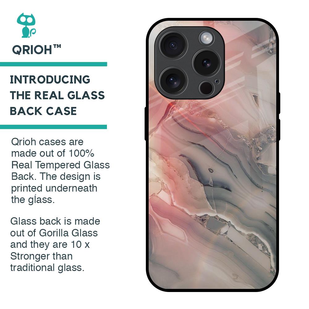 Pink And Grey Marble Glass Case For iPhone 15 Pro