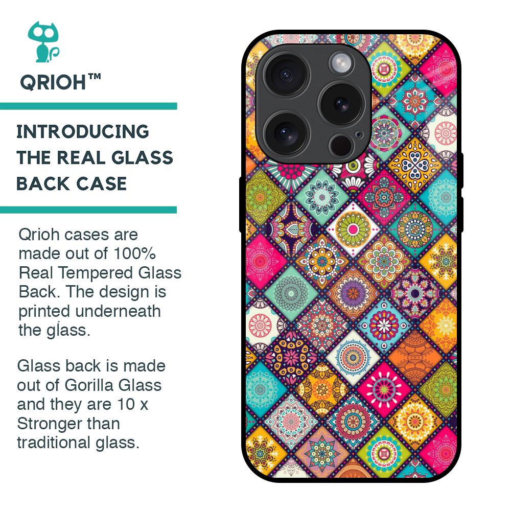 Multicolor Mandala Glass Case for iPhone 15 Pro