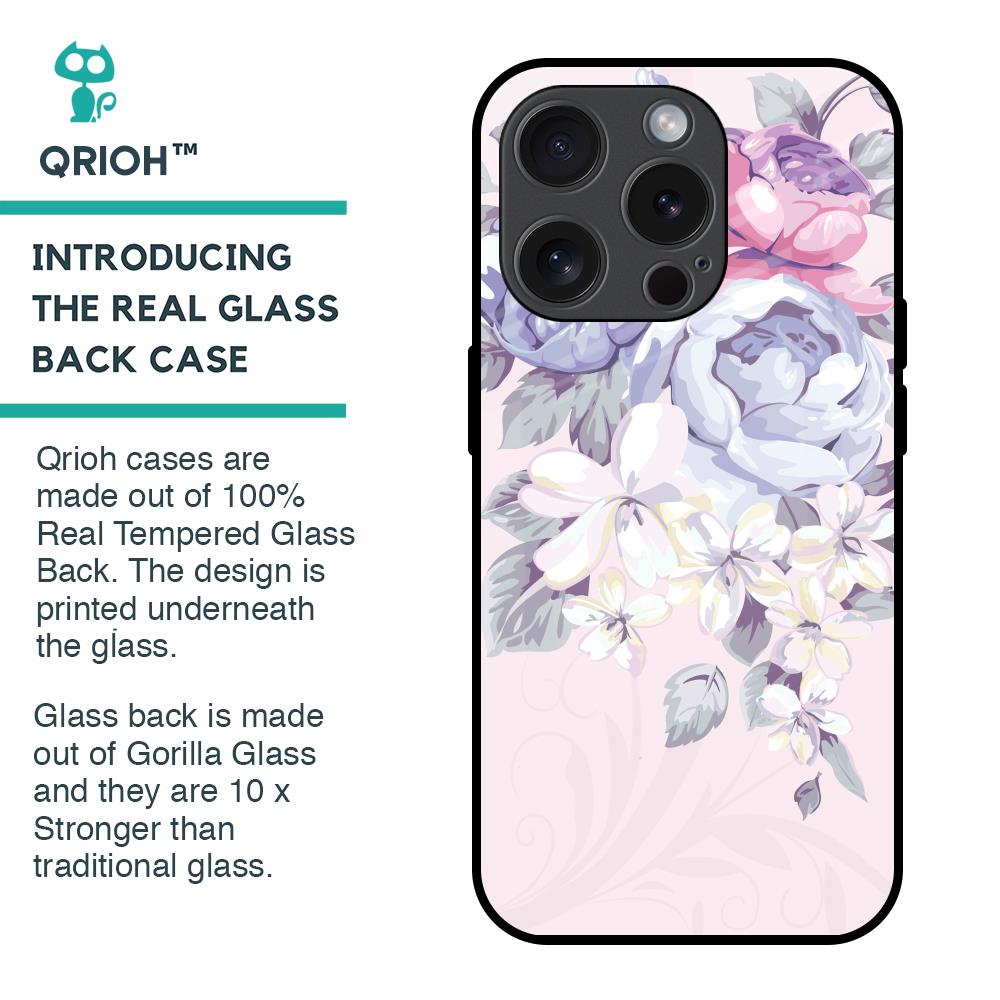Elegant Floral Glass Case for iPhone 15 Pro