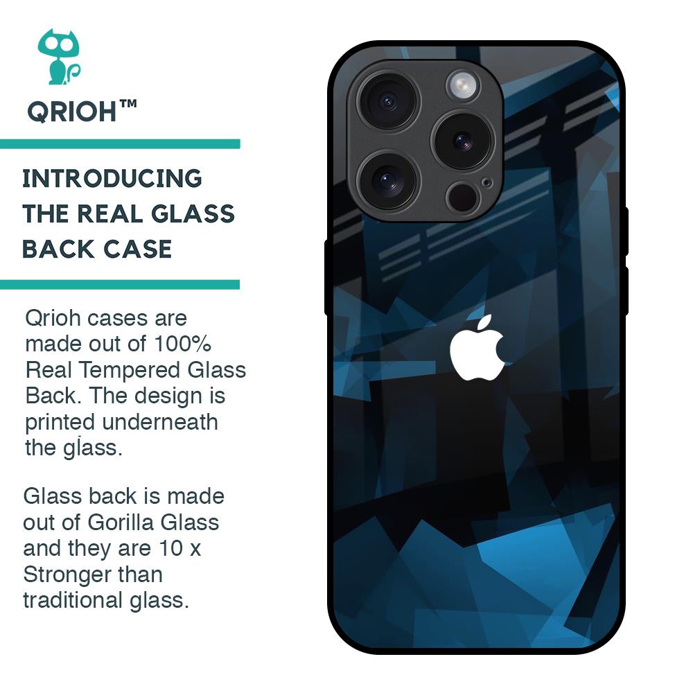 Polygonal Blue Box Glass Case For iPhone 15 Pro