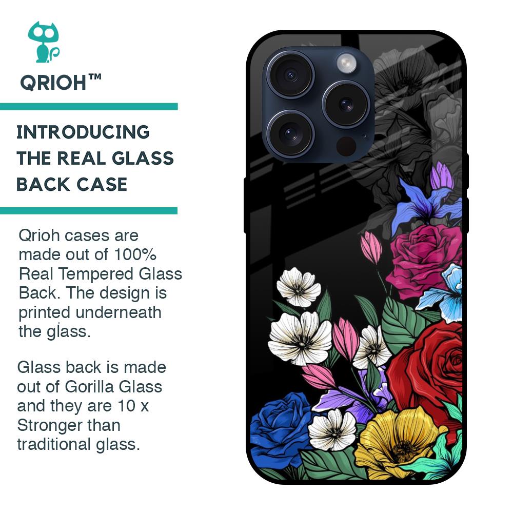Rose Flower Bunch Art Glass Case for iPhone 15 Pro