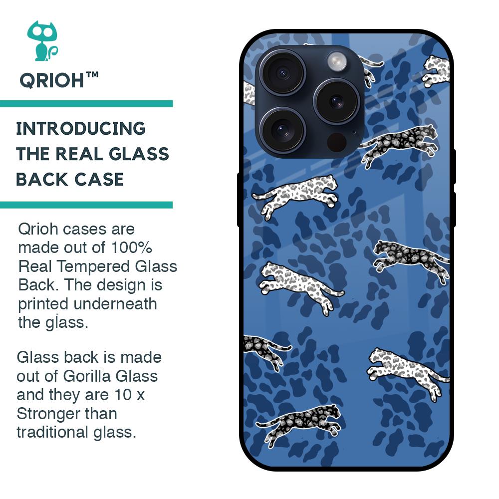 Blue Cheetah Glass Case for iPhone 15 Pro
