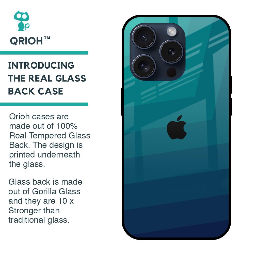 Green Triangle Pattern Glass Case for iPhone 15 Pro