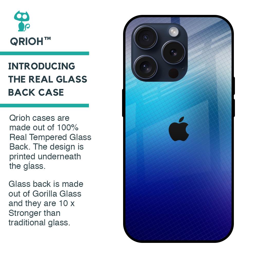 Blue Rhombus Pattern Glass Case for iPhone 15 Pro
