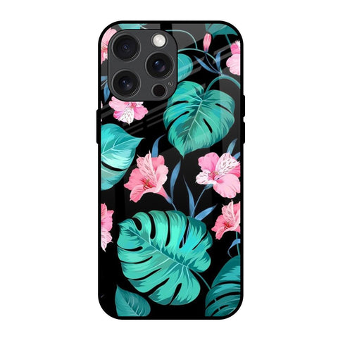 Tropical Leaves & Pink Flowers iPhone 15 Pro Max Glass Back Cover Online