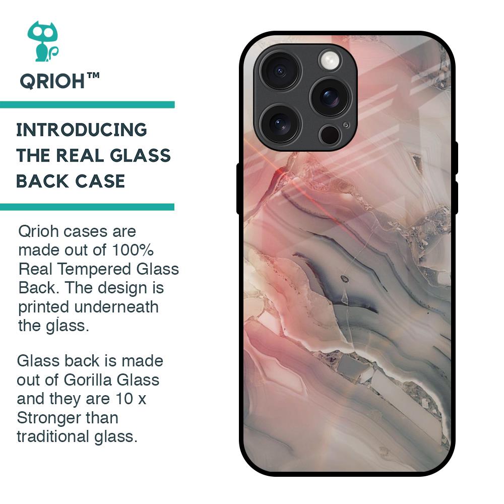 Pink And Grey Marble Glass Case For iPhone 15 Pro Max