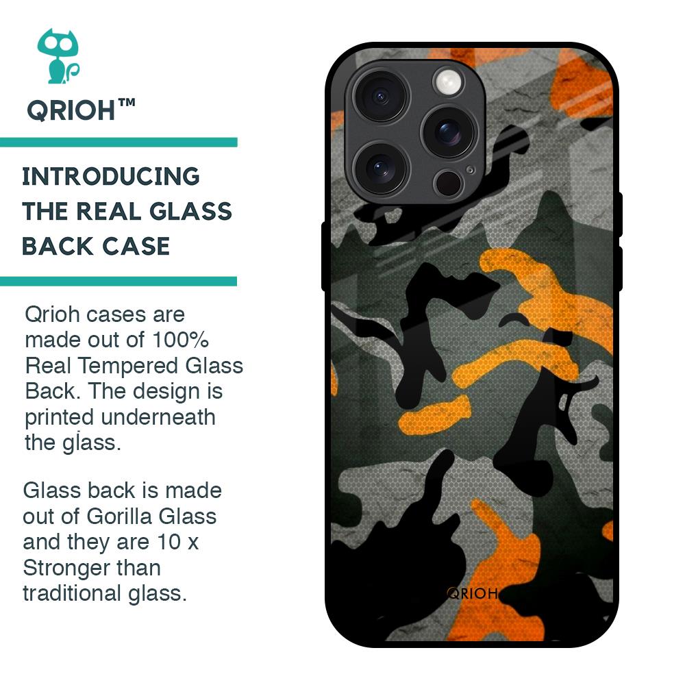 Camouflage Orange Glass Case For iPhone 15 Pro Max
