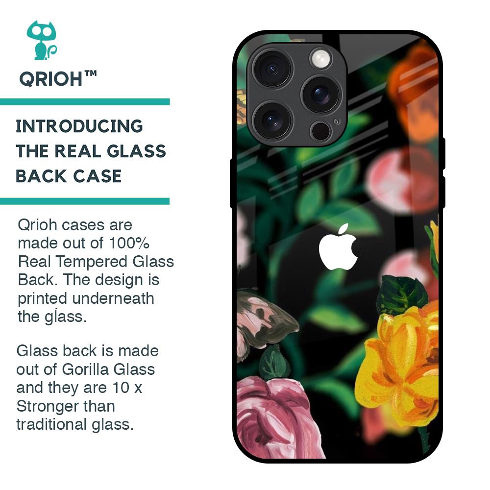 Flowers & Butterfly Glass Case for iPhone 15 Pro Max