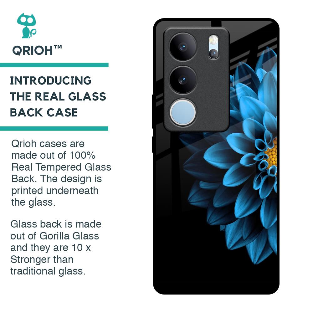 Half Blue Flower Glass Case for Vivo V29 5G