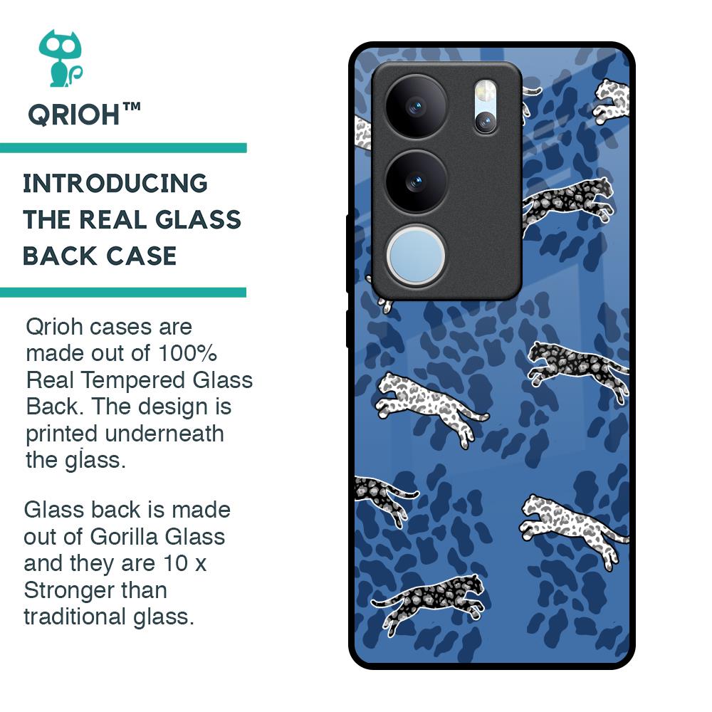 Blue Cheetah Glass Case for Vivo V29 5G