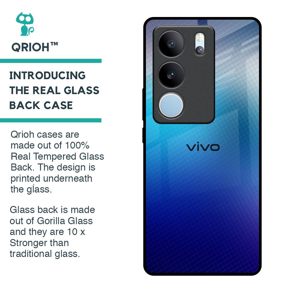 Blue Rhombus Pattern Glass Case for Vivo V29 Pro 5G