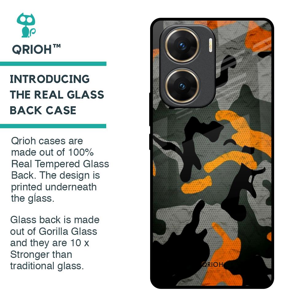 Camouflage Orange Glass Case For Vivo V29e 5G