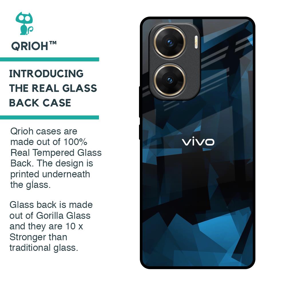 Polygonal Blue Box Glass Case For Vivo V29e 5G