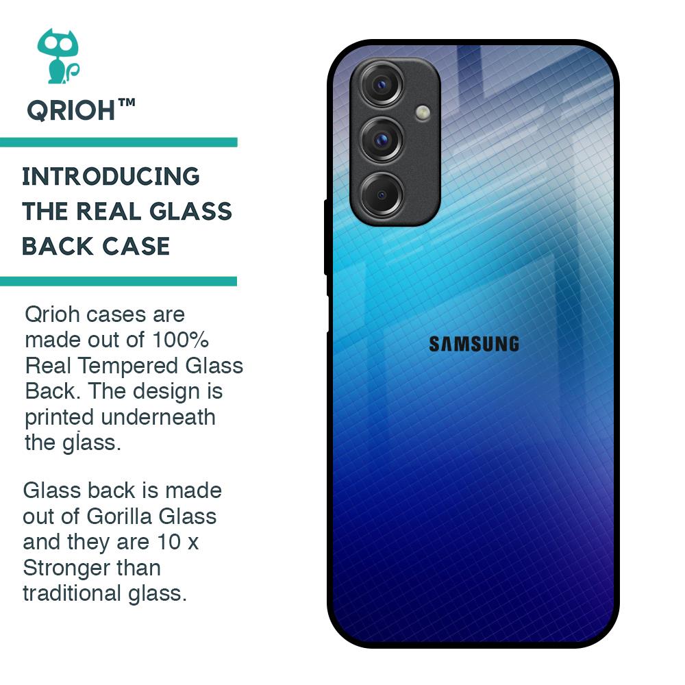 Blue Rhombus Pattern Glass Case for Samsung Galaxy F34 5G