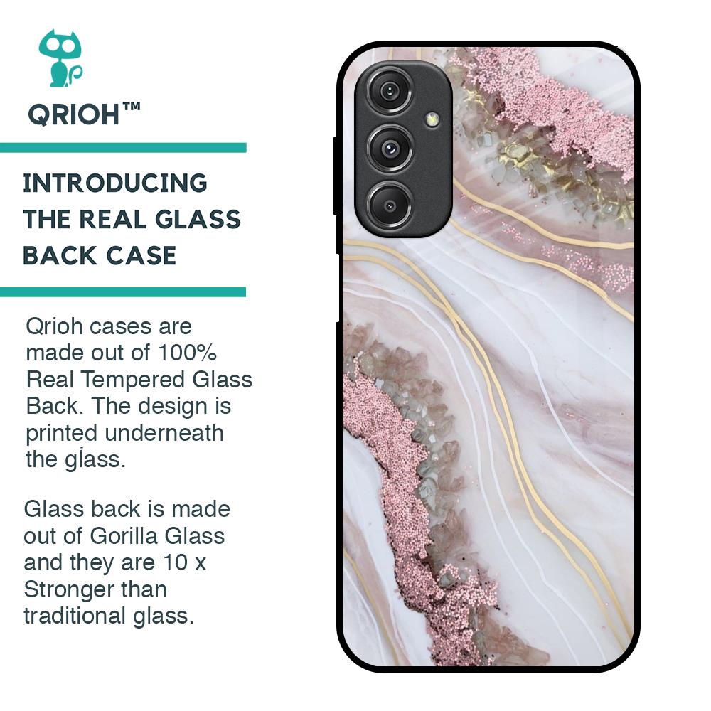 Pink & Gold Gllitter Marble Glass Case for Samsung Galaxy M34 5G