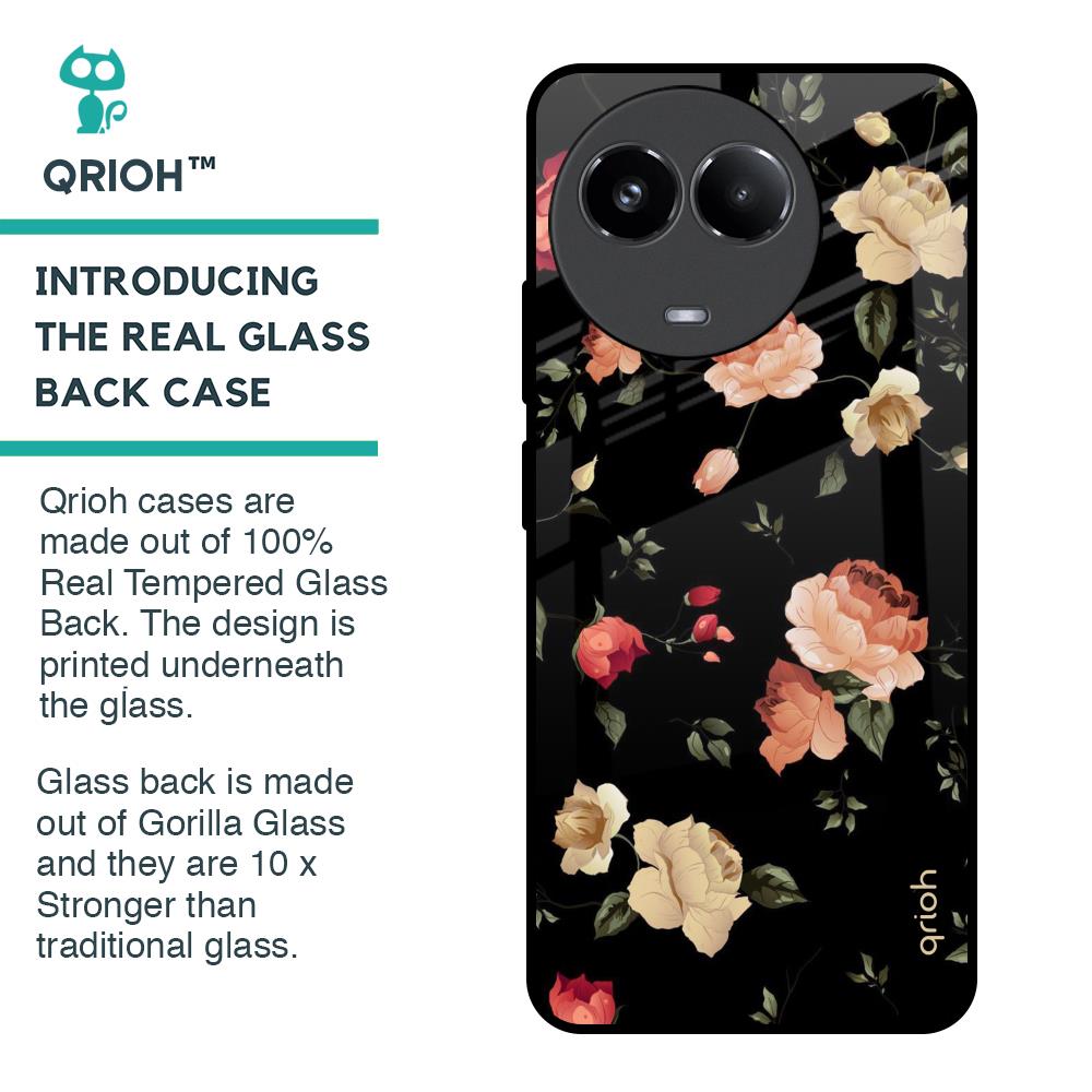Black Spring Floral Glass Case for Realme 11 5G