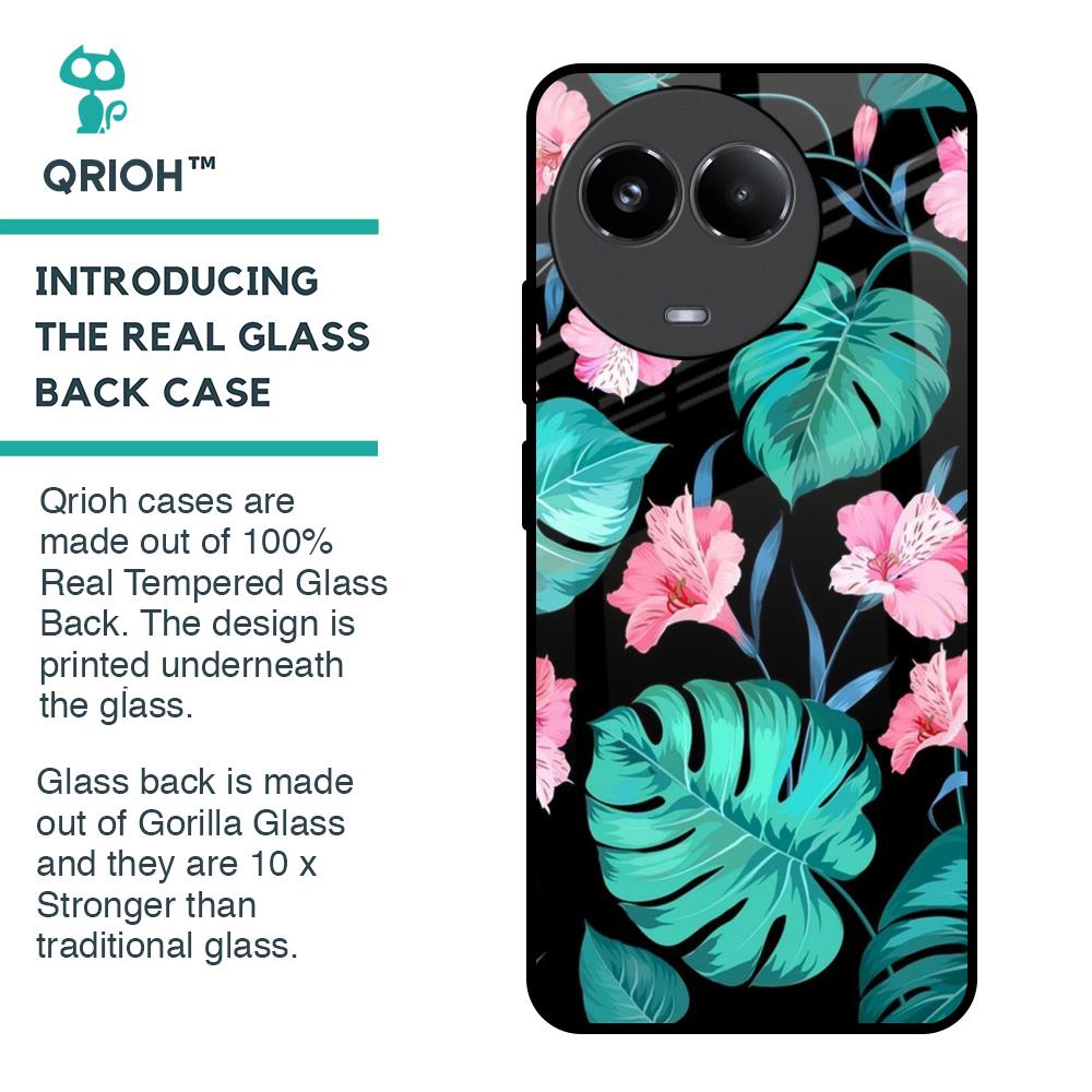 Tropical Leaves & Pink Flowers Glass Case for Realme 11x 5G