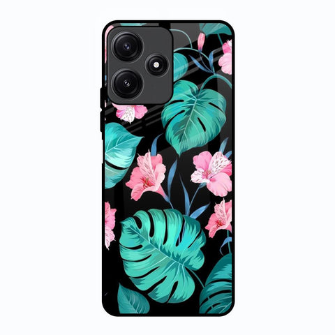 Tropical Leaves & Pink Flowers Poco M6 Pro 5G Glass Back Cover Online