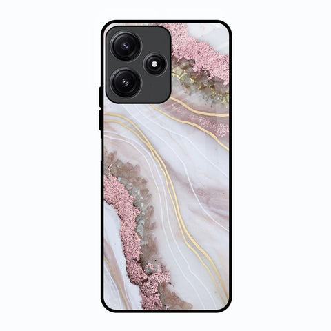 Pink & Gold Gllitter Marble Poco M6 Pro 5G Glass Back Cover Online