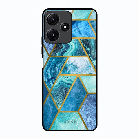 Turquoise Geometrical Marble Poco M6 Pro 5G Glass Back Cover Online