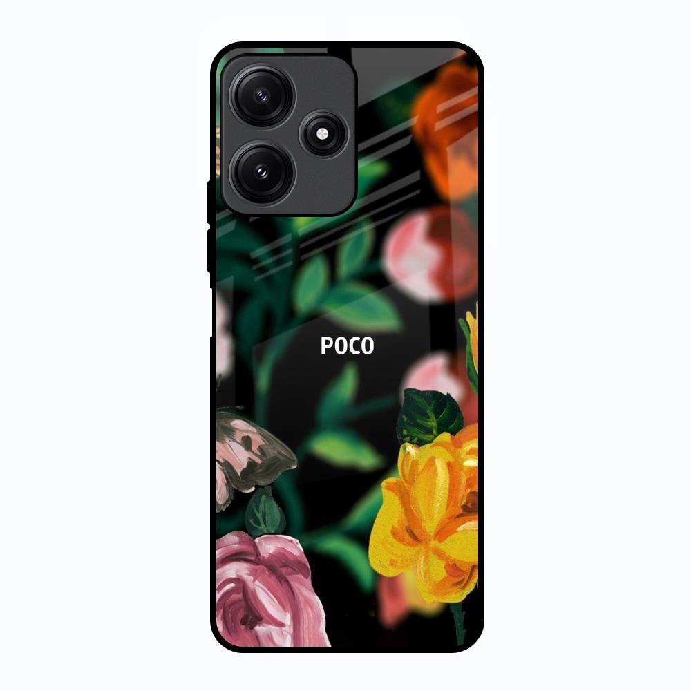 Flowers & Butterfly Poco M6 Pro 5G Glass Back Cover Online