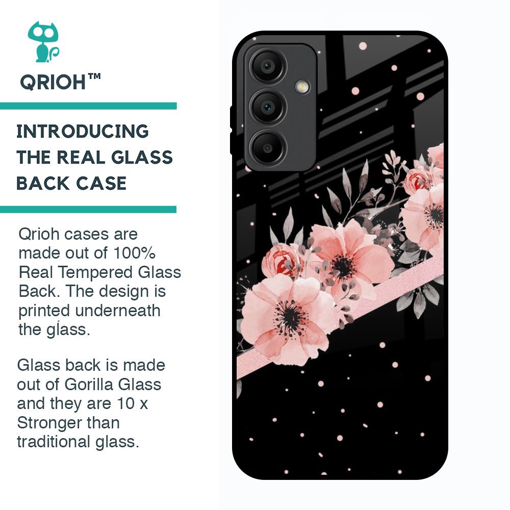 Floral Black Band Glass Case For Samsung Galaxy A15 5G