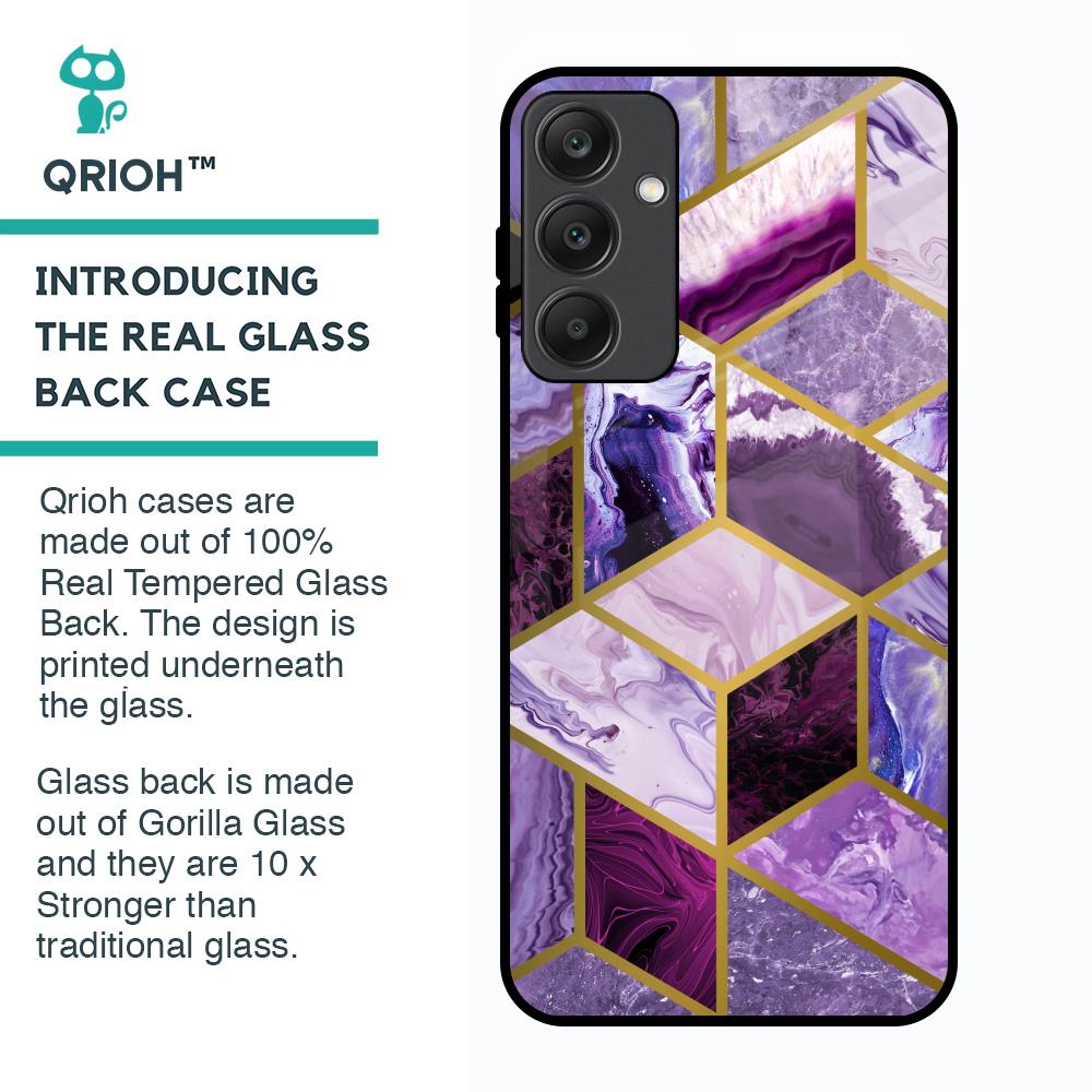 Purple Rhombus Marble Glass Case for Samsung Galaxy A25 5G