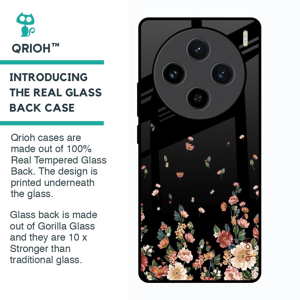 Floating Floral Print Glass Case for Vivo X100 5G
