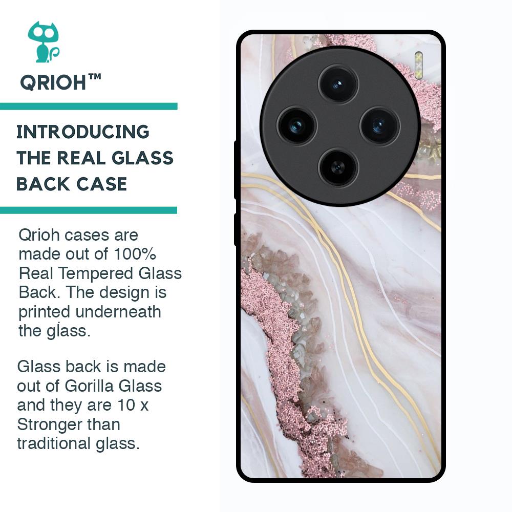 Pink & Gold Gllitter Marble Glass Case for Vivo X100 5G
