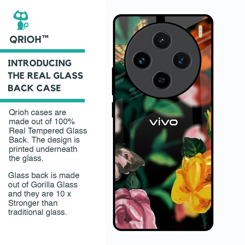 Flowers & Butterfly Glass Case for Vivo X100 5G