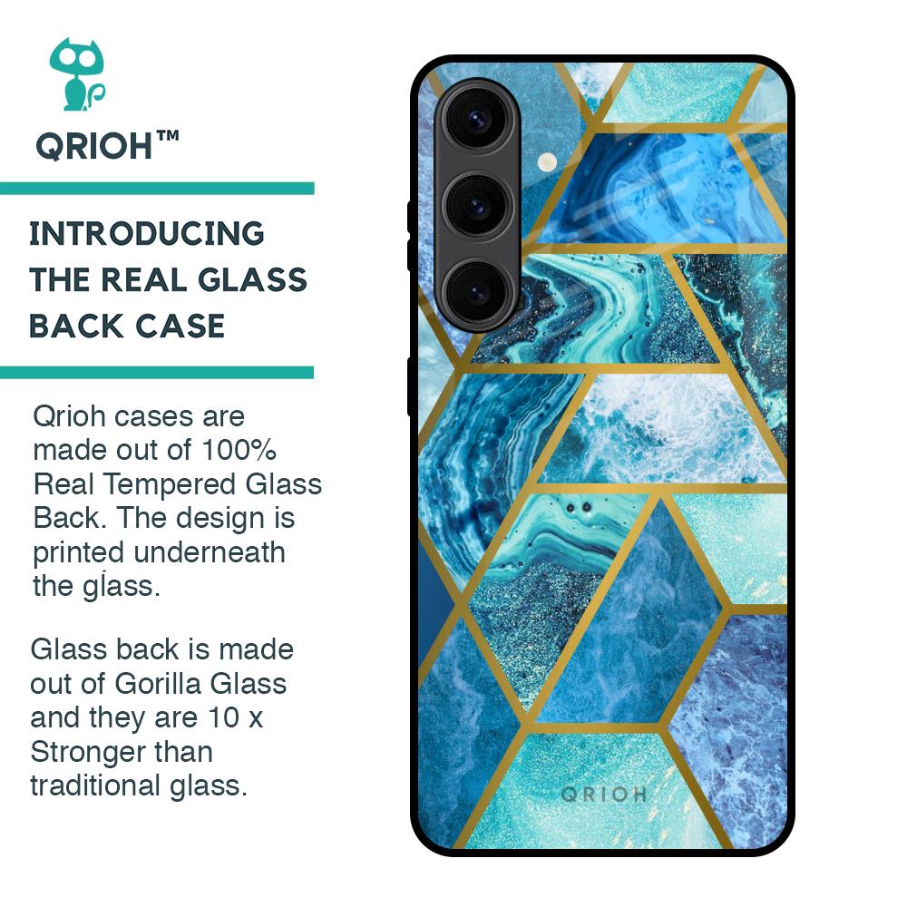 Turquoise Geometrical Marble Glass Case for Samsung Galaxy S24 Plus 5G