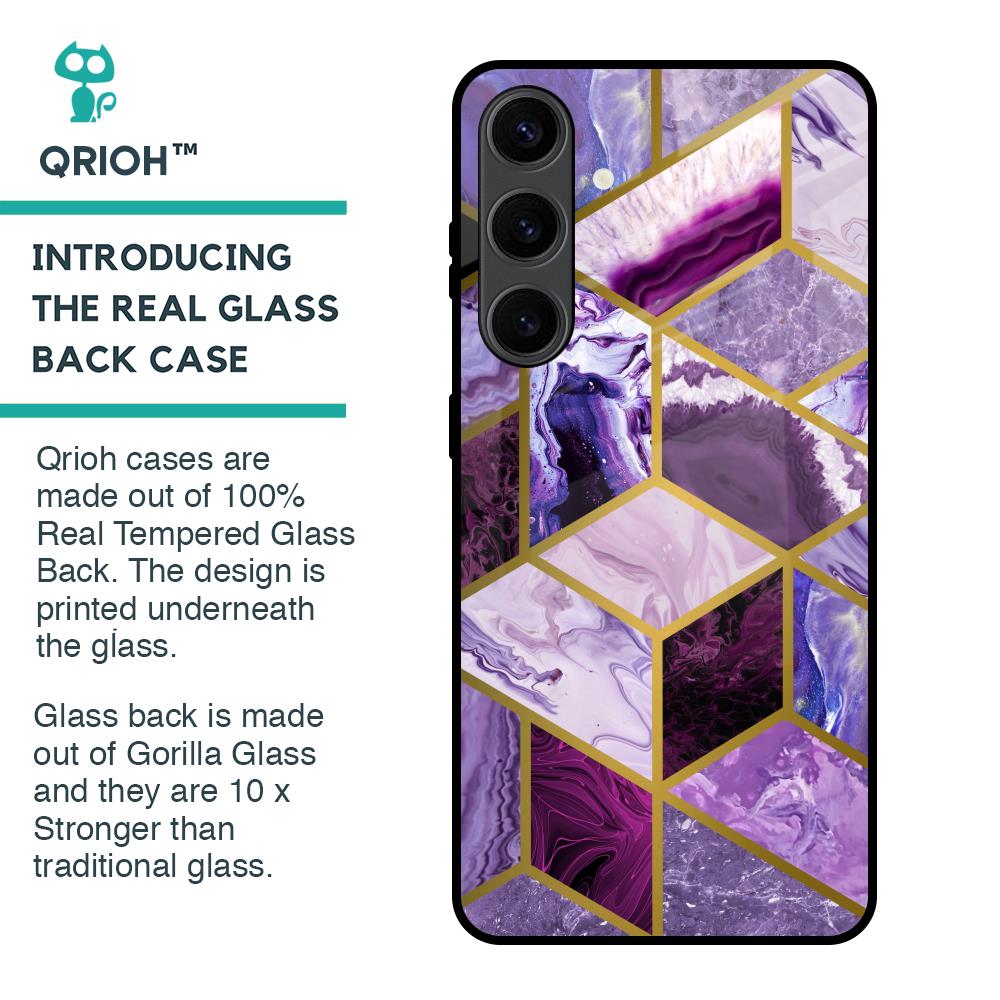 Purple Rhombus Marble Glass Case for Samsung Galaxy S24 Plus 5G