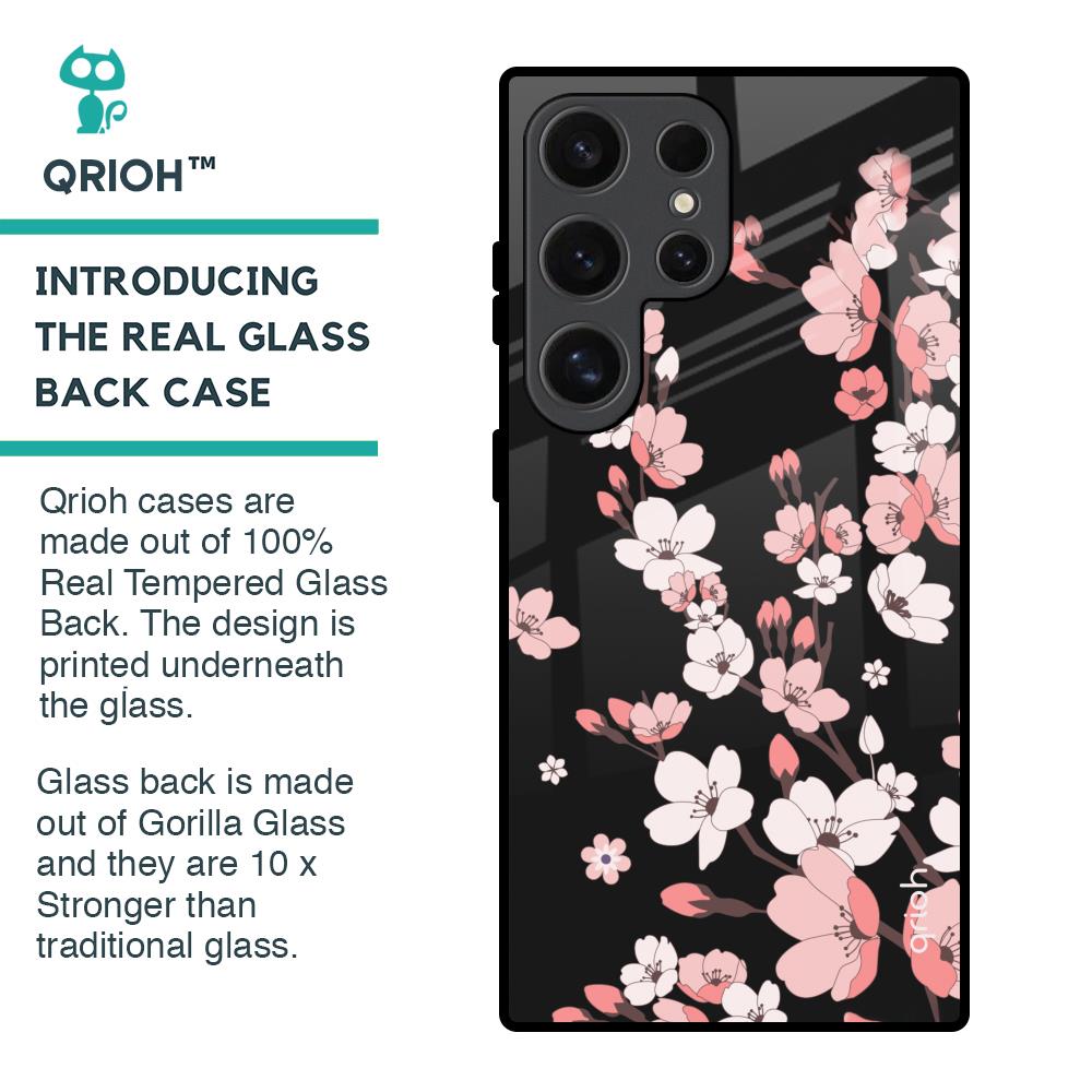 Black Cherry Blossom Glass Case for Samsung Galaxy S24 Ultra 5G
