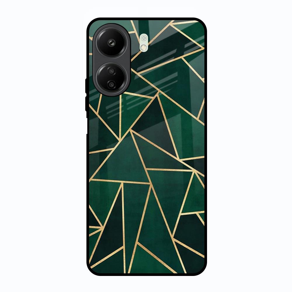 Abstract Green Redmi 13C Glass Back Cover Online