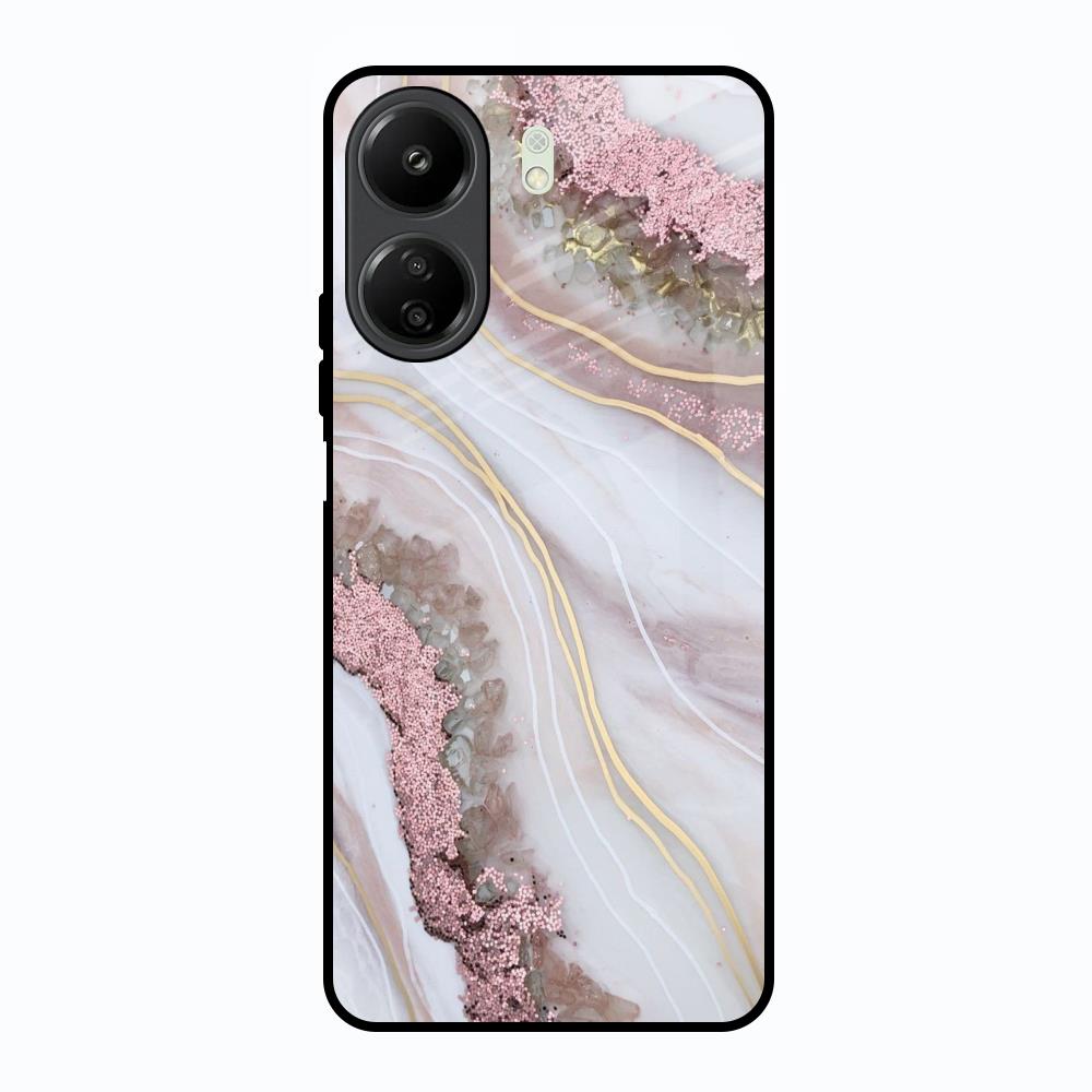 Pink & Gold Gllitter Marble Redmi 13C Glass Back Cover Online
