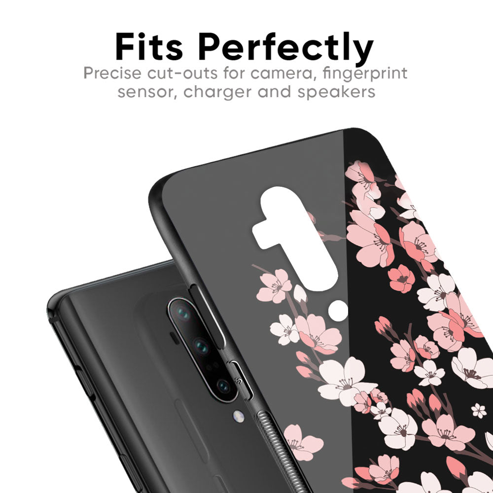 Black Cherry Blossom Glass Case for OnePlus 10T 5G