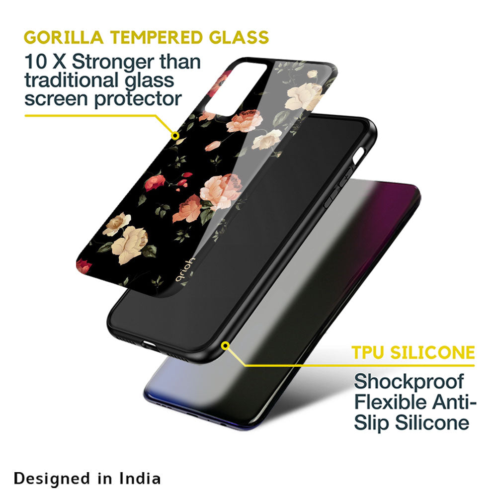 Black Spring Floral Glass Case for Oppo A36