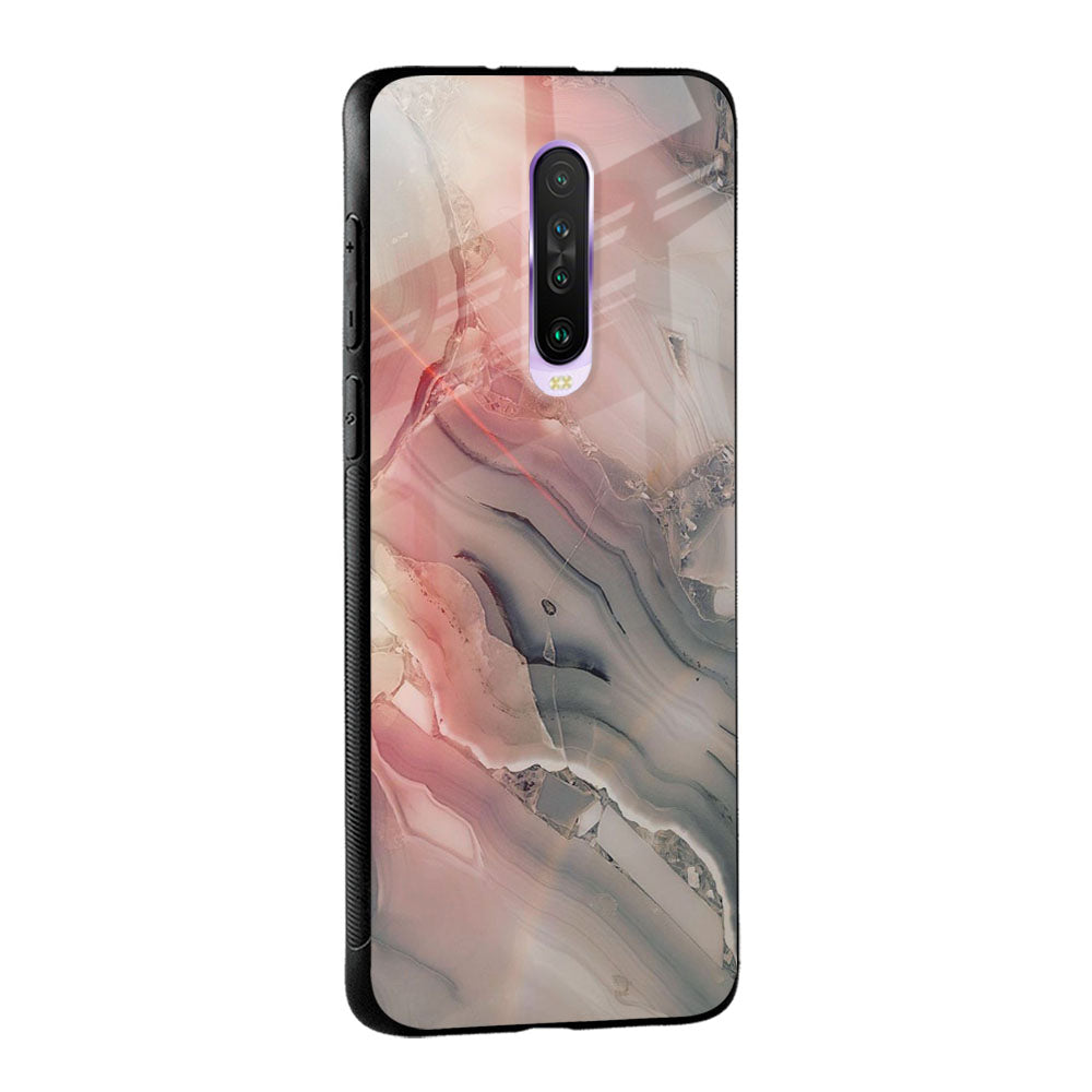 Pink And Grey Marble Glass Case For Poco M5