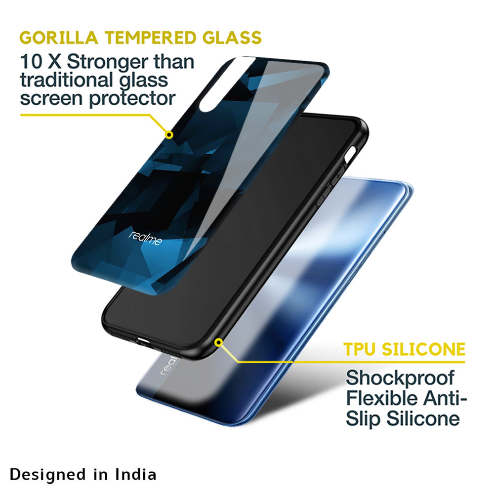 Polygonal Blue Box Glass Case For Realme 10 Pro Plus 5G